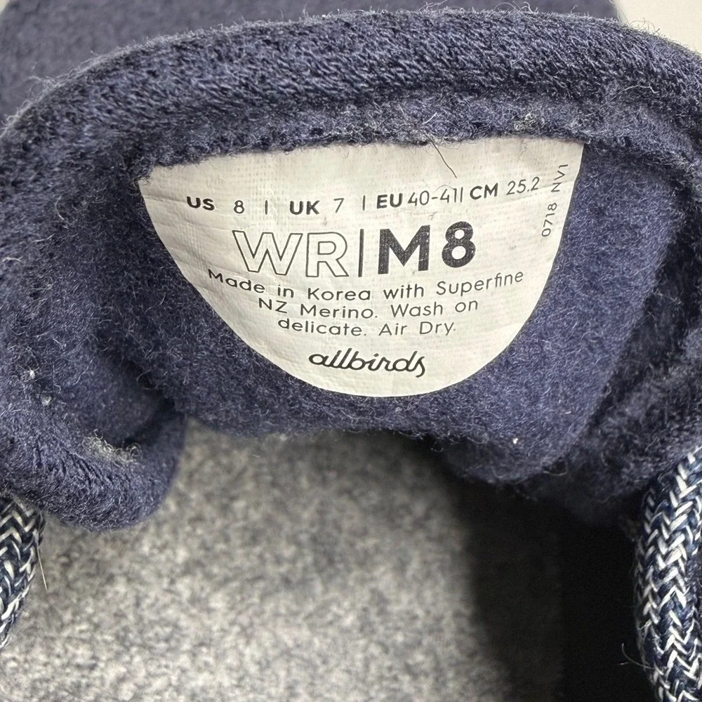 Allbirds Wool‎ Runner Men's Sneakers Navy Blue Lace Up Comfort Shoes Size 8